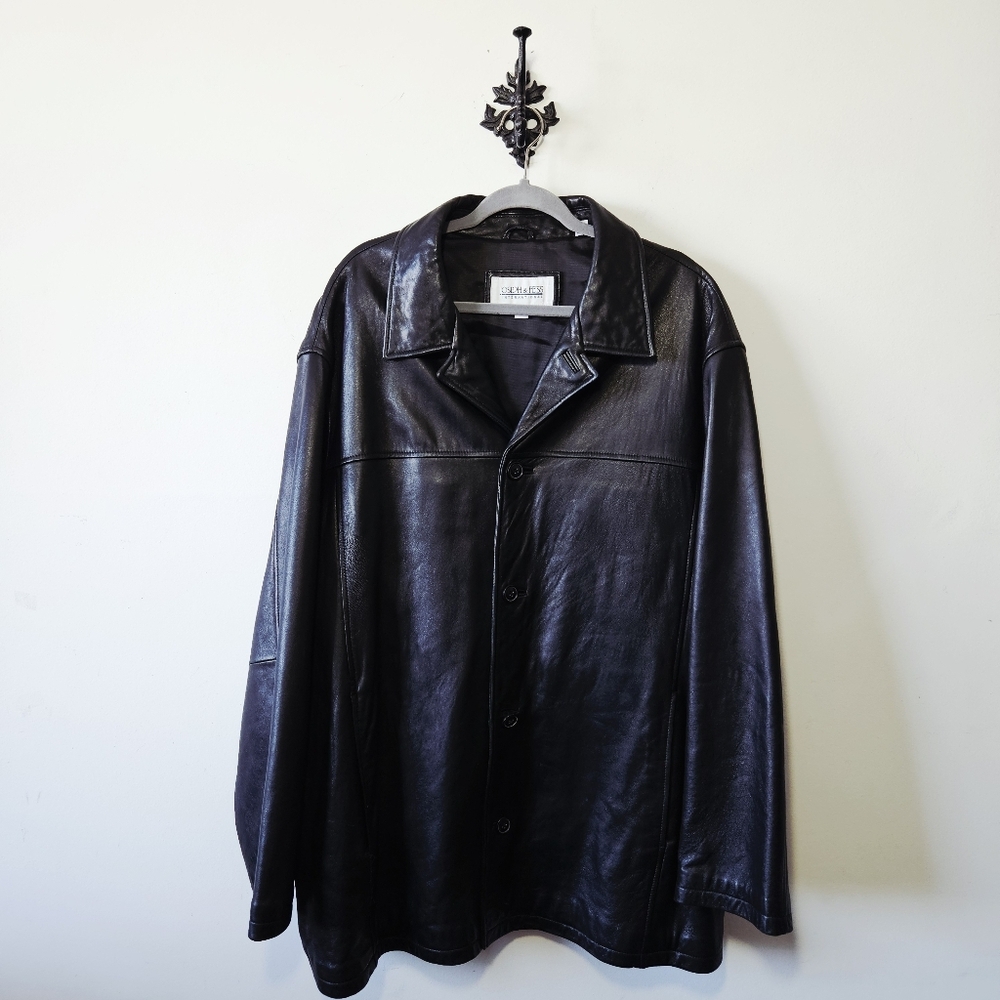 Joseph & Feiss Leather Jacket Size XXL Button Front Mens EUC